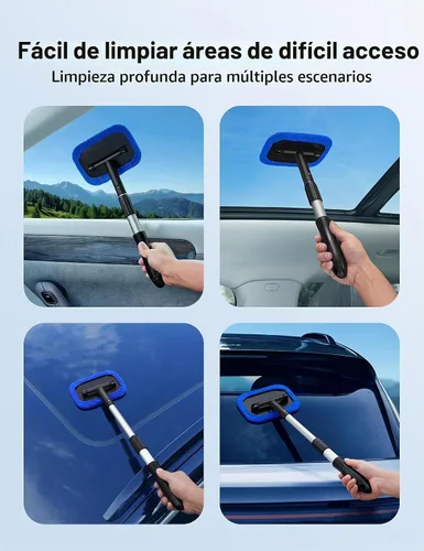 Vista 6 de AstroAI Limpiaparabrisas, 4 almohadillas de microfibra reutilizables y lavables, para ventana de vehículo, mango telescópico, extensible, kit