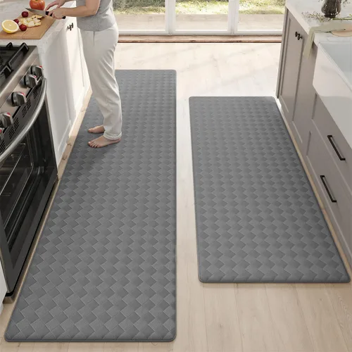 Vista 27 de Color&Geometry Juego de tapetes de cocina extra anchos de 24 x 59 + 24 x 87 pulgadas, tapete acolchado antifatiga, impermeable, fácil de limpiar