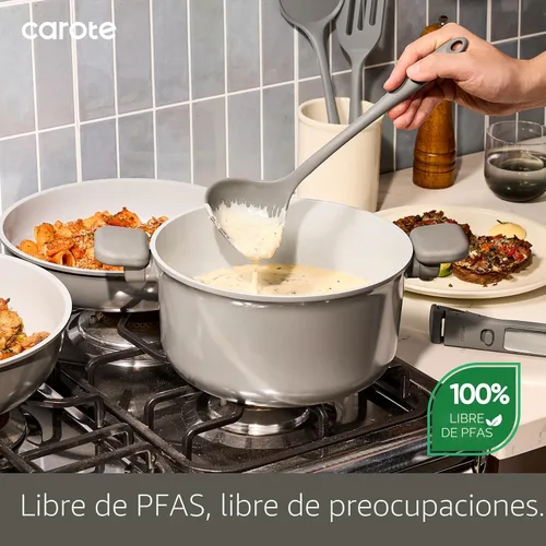 Vista 5 de CAROTE Juego de 27 piezas de utensilios de cocina de cerámica antiadherentes, juego de ollas y sartenes antiadherentes, utensilios de cocina