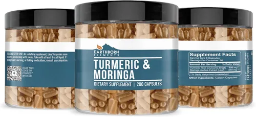 Vista 4 de Earthborn Elements Cúrcuma y Moringa 200 cápsulas, pura y sin diluir, sin aditivos
