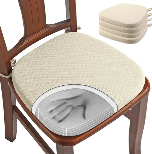 Vista 17 de BUYUE Cojín de Lujo de Espuma Viscoelástica 100% Pura para Silla 1 Paquete, Jacquard 16" Forma de U Cómodo Cojín para Silla de Comedor, Cojín
