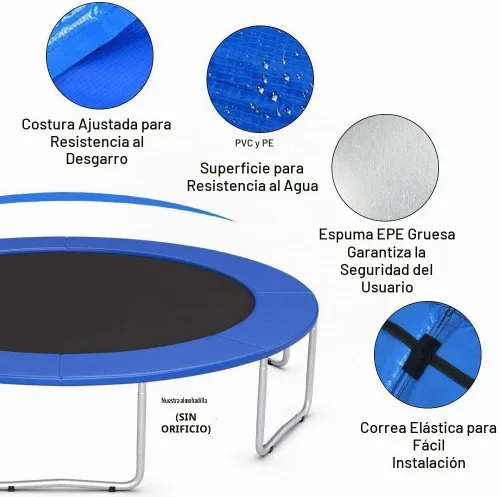 Vista 4 de Almohadilla de repuesto para trampolín, cubierta de resorte de seguridad, sin agujeros para poste, ajuste universal para marcos de 10 pies, 12 pies