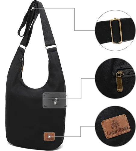Vista 3 de Bolso cruzado hippie de gran capacidad para mujer, con cremallera superior, bolso de lona de gran tamaño, tela jacquard, bolsas hechas a mano