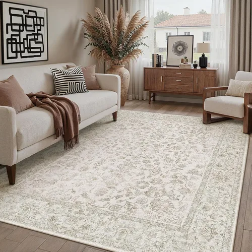 Vista 26 de PureCozy Alfombra de área beige de 2 x 3 pulgadas, lavable, vintage, pequeña, para entrada, cocina, suave, retro, floral, de pelo bajo, tapete