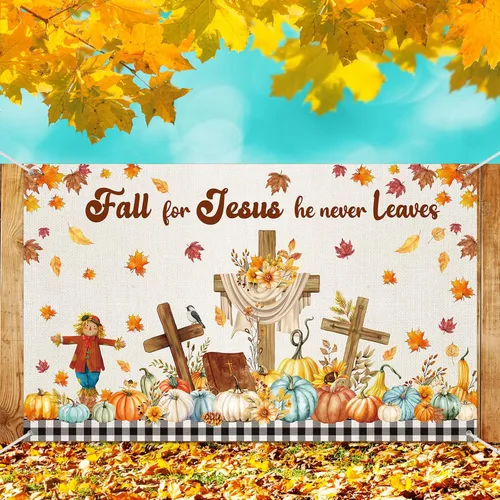 Vista 7 de Harloon Decoración de pancarta de otoño para Jesús, decoración de calabaza de Acción de Gracias, telón de fondo de fiesta de otoño, Acción