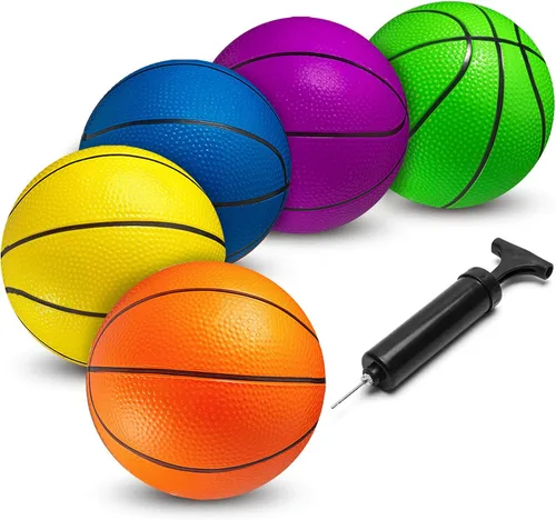 Vista 7 de Mini Basketball Set for Kids - 6 Inch (5 Pack) w/Hand Pump - Small Size Indoor Mini Hoop Balls for Toddlers - Over The Door Basketball Games, Indoor