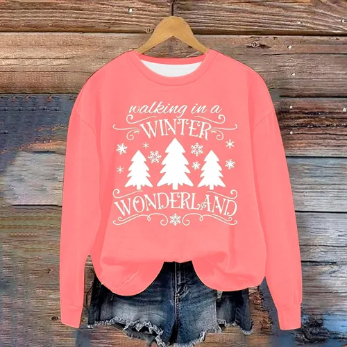 Vista 2 de Suéter estampado navideño mujer jersey cuello redondo manga larga sudadera holgada sudaderas cómodas y de ocio