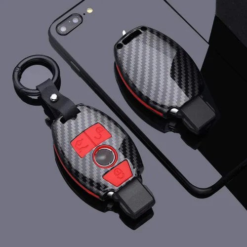 Vista 4 de SANRILY 1 funda para llavero Mercedes-Benz, patrón de fibra de carbono, protección completa, compatible con Benz C E S M CLS CLK G Class Keyless