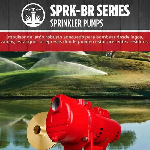 Vista 5 de Red Lion RL-SPRK-200-BR, 230 voltios, 2 HP, 77 GPH, bomba de aspersión/riego con impulsor de latón, roja, 97102002