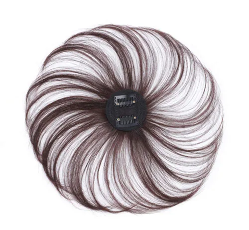 Vista 5 de Corona de cabello humano con clips en base redonda 360 para mujer, cabello ligeramente delgado, base de seda, 4 pulgadas, marrón oscuro
