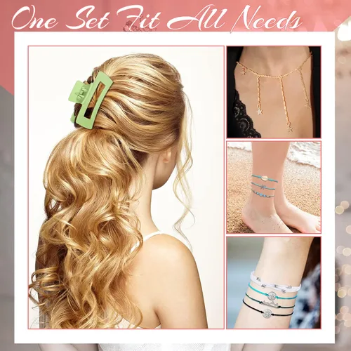 Vista 7 de 49 pulseras de amistad con ondas de surfista, gargantilla en capas, accesorios de clip cuadrado para el cabello para mujer