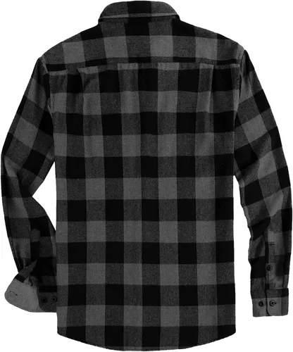 Vista 2 de Camisa casual de franela de manga larga para hombre, ajuste regular, con botones y dos bolsillos