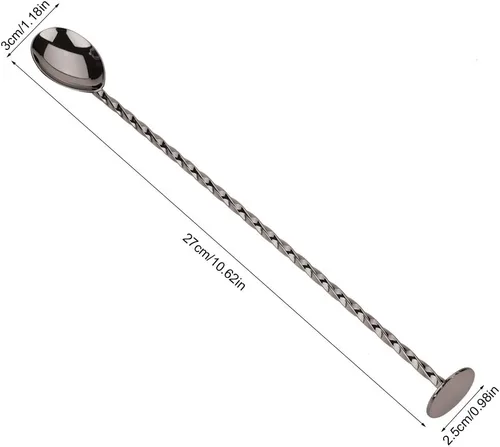 Vista 3 de Cuchara agitadora de cóctel, cuchara de acero inoxidable, cuchara de cóctel para bebidas, herramienta de mezcla de café con mango largo (# 9 negro)