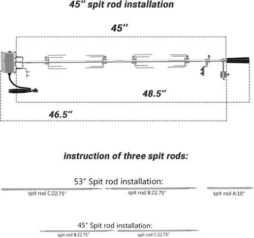 Vista 2 de onlyfire Kit de asador universal para parrilla, varilla hexagonal de 45"-53
