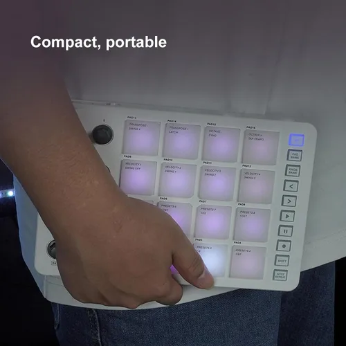 Vista 6 de Controlador MIDI Pad portátil, controlador MIDI Bluetooth SMC PAD con 16 almohadillas retroiluminadas RGB, 8 perillas asignables, repetición