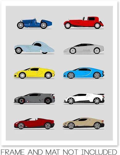 Vista 2 de Idea Network Handmade Poster compatible with Bugatti Print Wall Art Decor of the Best of Bugatti Generations History - Multi 8x10 Metallic Print