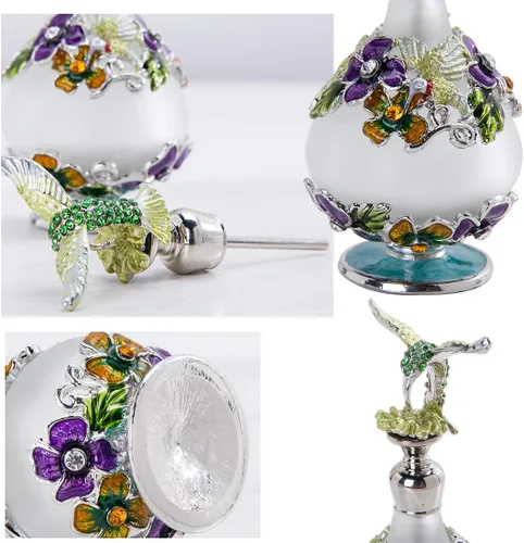 Vista 7 de YU FENG Botella de perfume de vidrio con flor de colibrí, botella de perfume de cristal decorativa con esmalte joya, contenedor de perfume