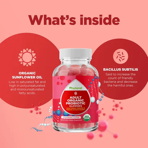 Vista 5 de Gomitas probióticas intestinales saludables para adultos, probióticos orgánicos para la salud intestinal, alivio del estómago y apoyo inmunológico