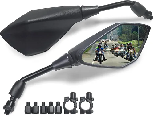 Vista 11 de MAMIKO Espejos Universales para Motocicleta, Espejo Lateral Retrovisor Convexo de Manillar con Perno de Elevación M8 M10, Compatible con Bicicleta