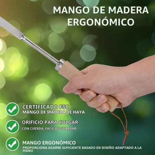 Vista 5 de Desbrozadora de grietas, herramienta de deshierbe de acero inoxidable de 12 pulgadas con mango de madera, espátula extractora de malezas