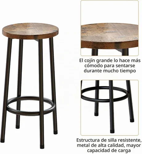 Vista 6 de Recaceik Juego de pub de 3 piezas, 2 taburetes de bar rectangulares, juego de 2 mesas de comedor de madera, mesa moderna de altura de mostrador