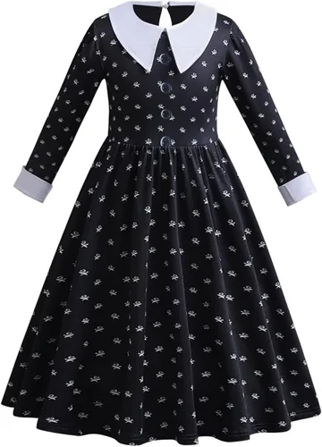 Vista 2 de MINACARE Wednesday Addams - Disfraz de Halloween para niñas, vestido de princesa negro para 2-10T