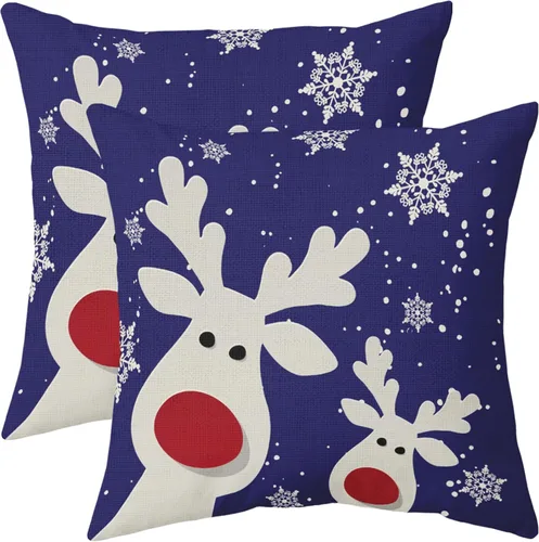 Vista 13 de Juego de 2 fundas de almohada lumbar de Navidad negras de 12 x 20 pulgadas, diseño rústico de copos de nieve de ciervos de Navidad, almohadas