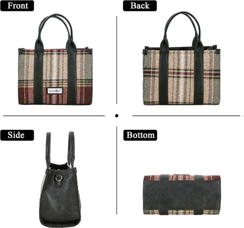 Vista 6 de Bolso a cuadros para mujer, bolso a cuadros con asa superior, bolsa de trabajo, bolsa de hombro cruzada para viajes de oficina