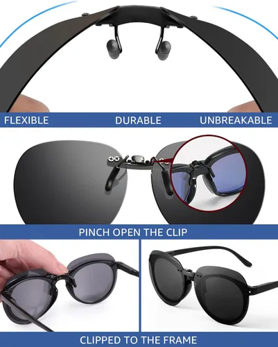 Vista 3 de Xfeel Lentes de sol polarizados negros con clip sobre lentes graduados para mujeres y hombres, se ajustan sobre lentes de moda