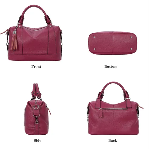 Vista 4 de Heshe - Bolsa de hombro de piel para mujer, con asa superior, bolsa cruzada