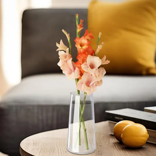 Vista 13 de Jarrón de vidrio ámbar para flores, jarrones de vidrio transparente de 6 pulgadas para centro de mesa, jarrón moderno de estilo bohemio para boda