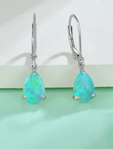 Vista 5 de Vesitim Opal Earrings for Women 925 Sterling Silver Teardrop Solitaire Dangle Drop Earring October Birthstone Jewelry Gift with Created Opal