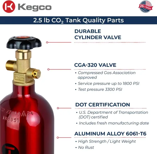 Vista 4 de Kegco ZXB2.5-R Cilindro de Co2, 2.5 libras, rojo