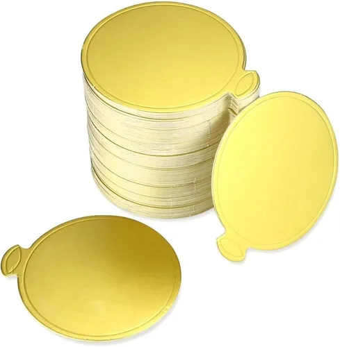 Vista 3 de 200 mini tableros redondos para tartas de 3.15 pulgadas, base de círculo dorado, para cupcakes, postres, bandeja para decorar pasteles, fiestas