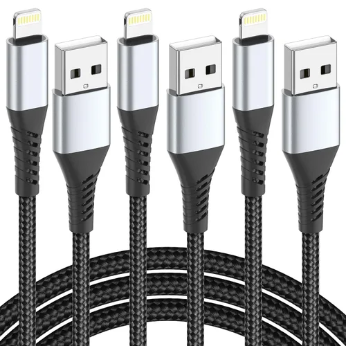 Vista 11 de Cable corto de carga para iPhone de 6 pulgadas, paquete de 3 cables USB a Lightning de 0.5 pies, cable corto trenzado para iPhone de carga rápida