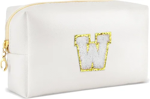 Vista 50 de URSKYTOUS Regalos para niñas, bolsa de maquillaje con inicial, bolsa de cosméticos personalizada con cremallera, bonita bolsa de aseo de viaje, Azul