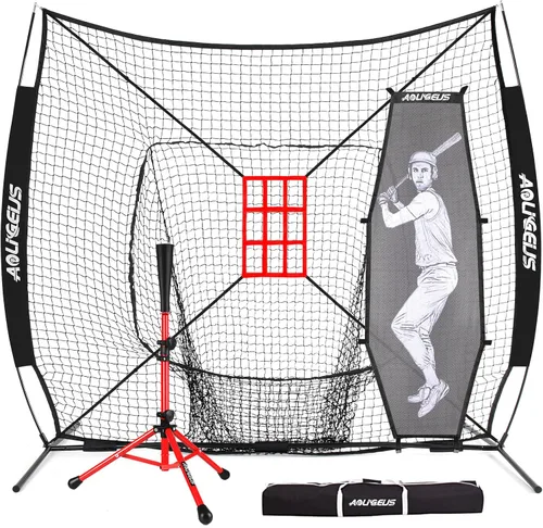 Vista 12 de 7'X7' Baseball Softball Practice Net,Pitching Net,Batting Net,with Baseball Tee,Bonus Strike Zone and Bow Frame,for Hitting,Pitching, Catching