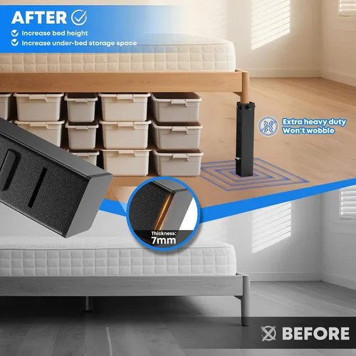 Vista 2 de Elevadores de cama de metal, 5 niveles ajustables, elevadores de cama Ccollege para dormitorio, elevador de cama extra alto de 3.15 pulgadas