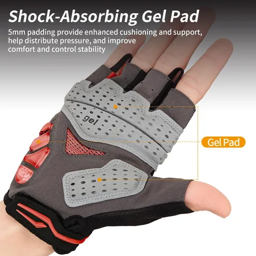 Vista 2 de Souke Sports Guantes de ciclismo para hombre con almohadillas de gel, guantes de bicicleta de medio dedo, ligeros, antideslizantes, absorben