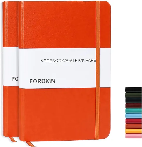 Vista 10 de Cuaderno rayado de tapa dura, tamaño A5, con forro de 8.3 x 5.7 pulgadas, papel grueso premium de 80 gsm (100 hojas/200 páginas). Tapa dura de piel