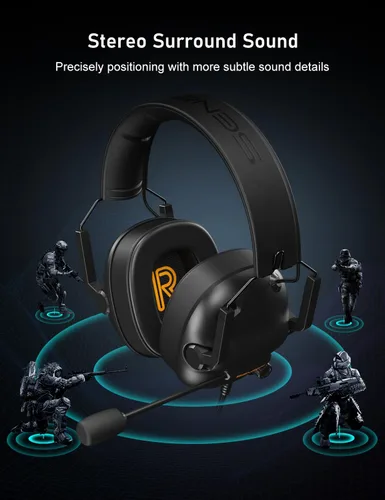 Vista 2 de SENZER SG500 Surround Sound Pro Auriculares Gaming con Micrófono de Cancelación de Ruido - Acolchado de Espuma Viscoelástica Suave - Auriculares