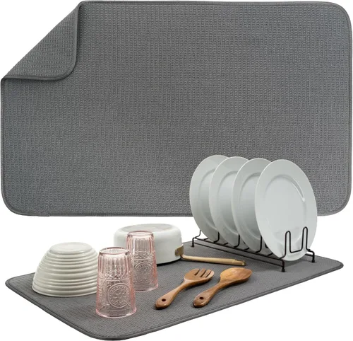 Vista 15 de S&T INC. Tapete de microfibra para secado de platos, reversible y absorbente para cocina, de 16 x 18 pulgadas, color negro