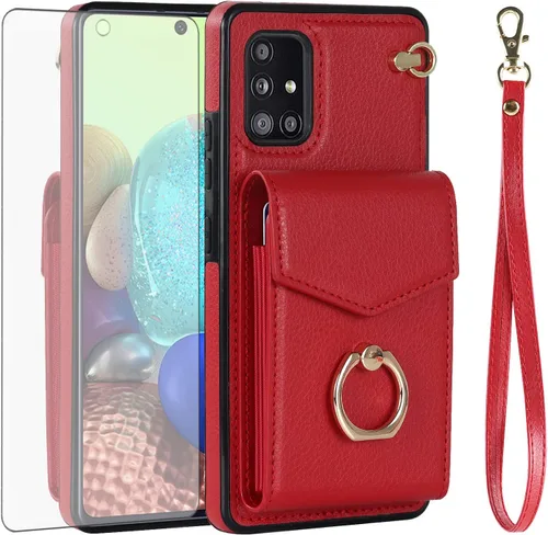 Vista 9 de Asuwish Funda de teléfono para Samsung Galaxy A71 5G con protector de pantalla de vidrio templado y soporte de anillo de bloqueo RFID, soporte