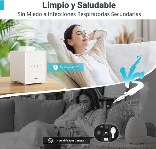 Vista 3 de Livatro Humidificador de acero inoxidable, humidificador de niebla cálida de 3 L, fácil de limpiar con humidificador de vapor caliente