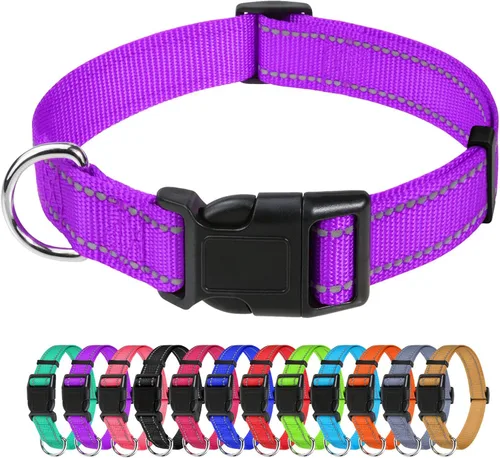 Vista 35 de TagME Collares de nailon reflectantes para perros, collar ajustable clásico para mascotas con hebilla de liberación rápida para cachorros, rosa Rosa