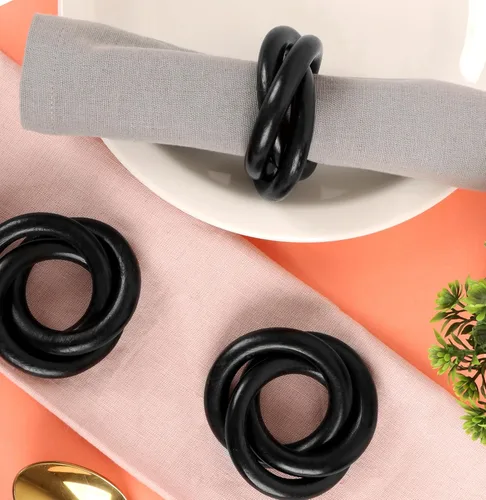 Vista 6 de Juego de 12 Servilleteros de Madera de Tres Anillos - Portaservilletas de Madera de Acacia Entrelazados para Decoración de Mesa de Comedor - Anillos