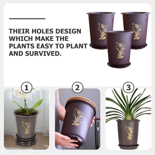 Vista 7 de 3 Sets Orchid Flower Pots Plastic Planters with Drainage Tray