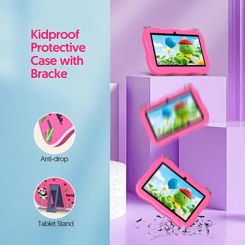 Vista 7 de 7 pulgadas Android 13 Kids Tablet, 4GB+32GB+1TB expandido, Quad-Core tableta para niños pequeños con funda a prueba de golpes, Bluetooth, WiFi