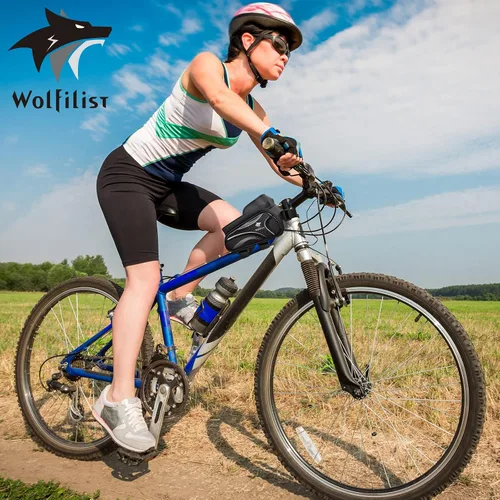 Vista 7 de WOLFILIST Bolsa de bicicleta - Bolsa impermeable para marco de bicicleta con cubierta de lluvia para visera solar, soporte para teléfono