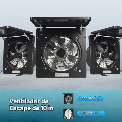 Vista 2 de Ventilador de escape de 10 pulgadas con interruptor, potente ventilador de escape de pared de 1236 CFM con amortiguador, ventiladores de escape